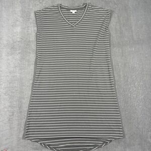 J. Jill T Shirt Dress Womens Medium Gray Striped Short Sleeve V Neck‎ Pockets